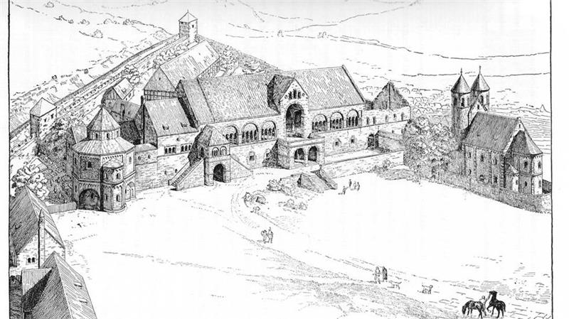Kaiserpfalz Goslar: Wegenetz wieder Thema im Bauausschuss Die Zeichnung soll laut Stadtverwaltung einen Eindruck der Kaiserpfalz im 17. Jahrhundert vermitteln. Daran orientieren sich die aktuellen Planungen einer neuen Zuwegung zum Pfalz-Eingang.