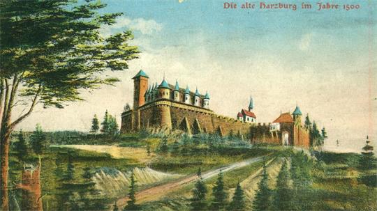 Das Bild zeigt eine historische Ansichtskarte vom Burgberg in Bad Harzburg. 