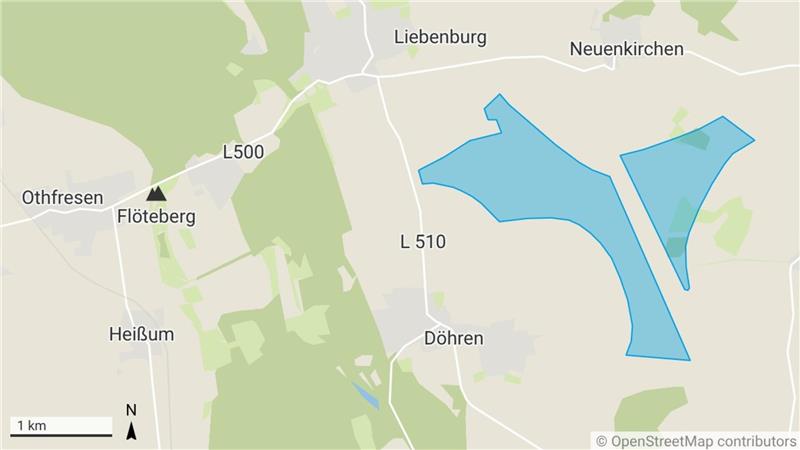 Im Liebenburger Gemeinde-Osten formiert sich neuer Windkraft-Protest Eine Grafik zeigt blau markierte Flächen zwischen den Dörfern Liebenburg, Döhren und Neuenkirchen.