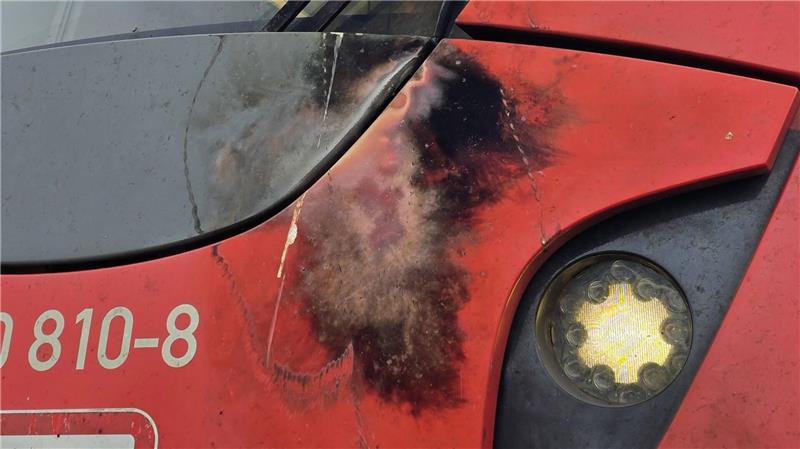 Die defekte Oberleitung hat sichtbare Spuren am Triebwagen hinterlassen. 