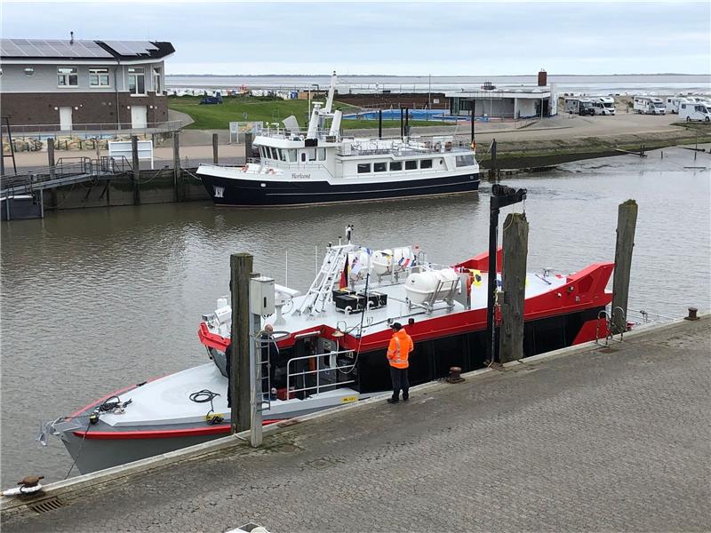 Die neue Schnellfähre «Watt Sprinter» liegt im Hafen von Harlesiel.