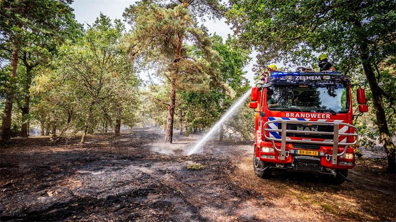Die niederländische Feuerwehr löscht eine Brand in den Wäldern im Naturschutzgebiet.