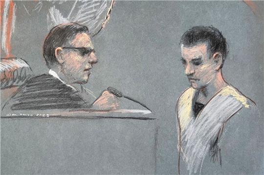 Diese Gerichtszeichnung zeigt Jack Teixeira bei seinem Erscheinen vor dem US-Bezirksgericht in Boston.