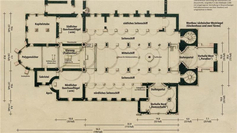 Diese Zeichnung liefert eine Übersicht, wie der Dom aufgeteilt war.