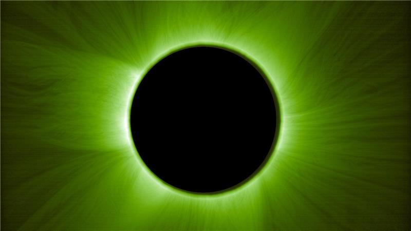 Esa-Satellitenpaar erzeugt künstliche Sonnenfinsternis Dieses Bild wurde von einem Satelliten der „Proba-3“-Mission aufgenommen. Es zeigt die innere Sonnenkorona so, wie ein menschliches Auge sie bei einer Sonnenfinsternis durch einen grünen Filter sehen würde.