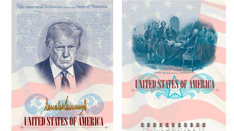 Donald Trump im Pass: Das Abbild des US-Präsidenten wird auf der Innenseite einer Sonderausgabe der amerikanischen Reisedokumente zu sehen sein.