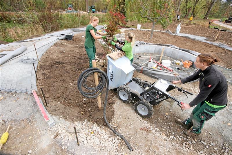 Auszubildende bauen Therapie-Garten für Landesgartenschau 2023 Drei von mehr als 20 Mitwirkenden: Merle Janssen, Glen Bunjes und Jakob Mole bringen mit der Motorkarre ein Gewächs im Therapie-Garten auf dem Gelände der Landesgartenschau in die richtige Position. Fotos: Gereke