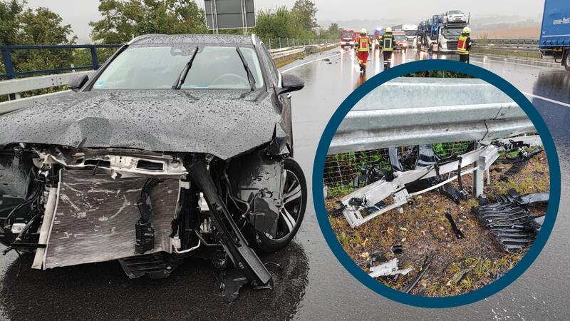 Durch den Aufprall wurde das Fahrzeug stark beschädigt. Die Stoßstange steckte bei Ankunft der Feuerwehrleute in der Leitplanke.