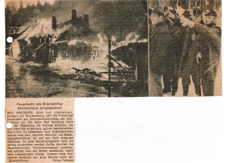 Bad Harzburger Molkenhaus brennt, Feuerwehr schaut zu Ein Ausschnitt des GZ-Artikels aus dem Jahr 1973.