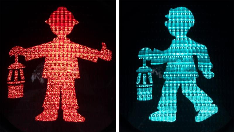Ost-Ampelmännchen wird 65 – und hat kuriose Geschwister Ein Bergmann mit Grubenlampe leuchtet in Bergkamen. (Archivbild)