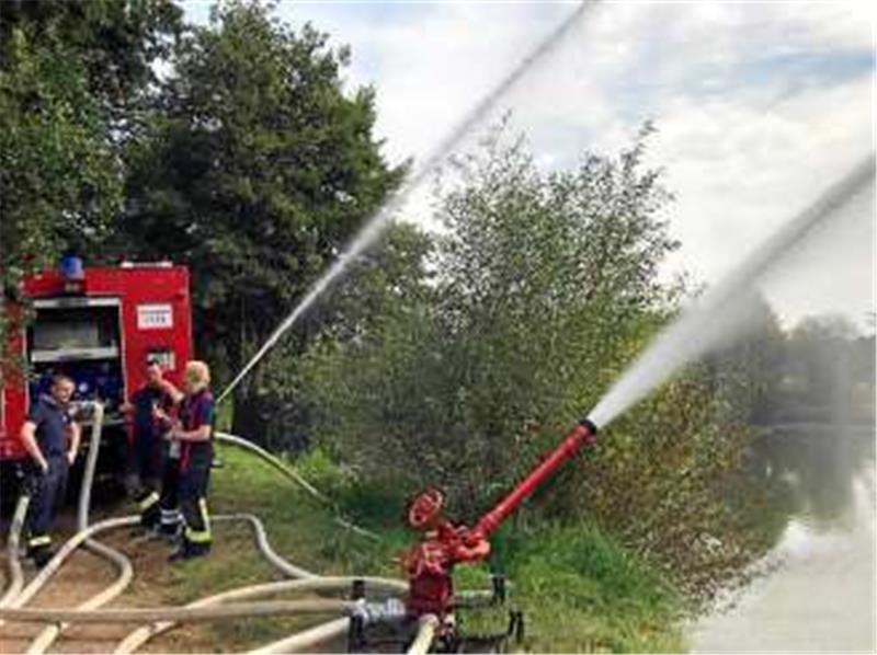 Ein Einsatz der Feuerwehr Lutter brachte nur eine Atempause: Vor Tagen pumpten die Retter Hunderte Kubikmeter Wasser aus dem Mühlen- in den Weidenteich.