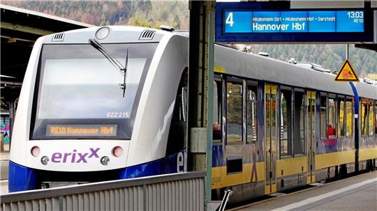 Ein "Erixx"-Zug hält in Goslar: Wegen Bauarbeiten kommt es auch beim Zugbetreiber "Erixx" derzeit zu Einschränkungen.