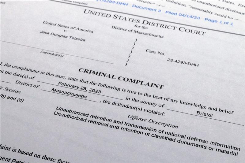Ein Foto der Strafanzeige gegen Jack Teixeira.