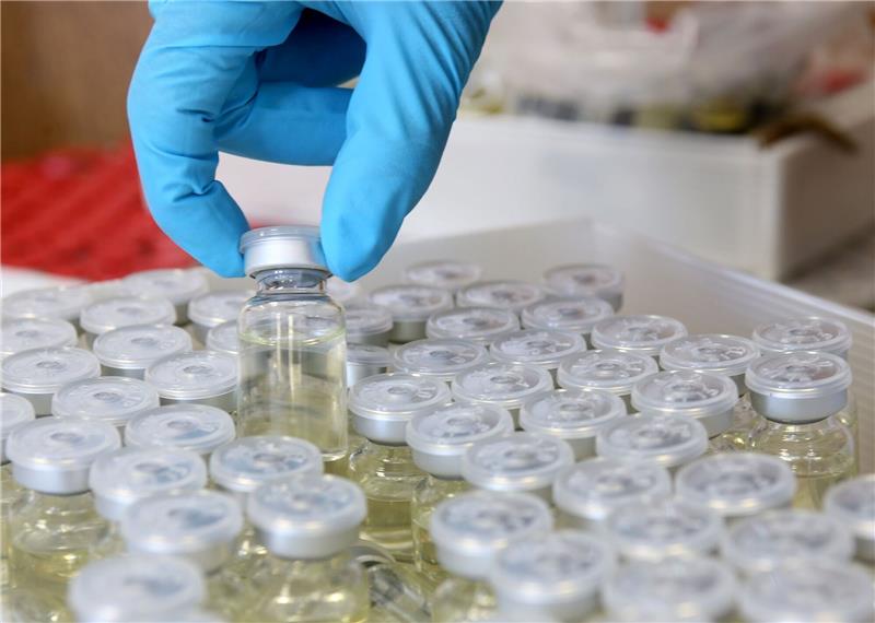 Razzia gegen mutmaßliche Doping-Dealer: Männer verhaftet Ein Zollfahnder zeigt im Zollfahndungsamt sichergestellte Ampullen mit Anabolika.