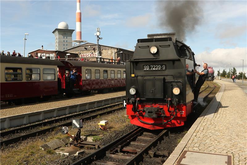 Harzer Schmalspurbahn soll mit Öl statt Kohle fahren Ein Zug der Harzer Schmalspurbahn HSB hält im Bahnhof Brocken. Foto: dpa