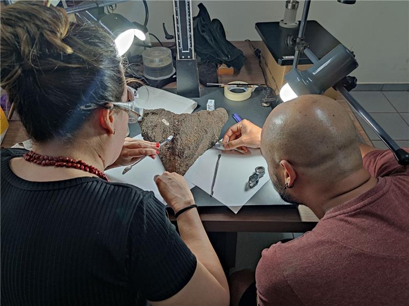 Forscher entdecken riesige fossile Süßwasserschildkröte Ein internationales Forschungsteam entnimmt Proben für die geochemischen Analysen.