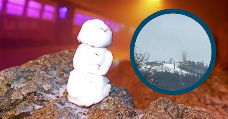 Erster Schnee des Winters auf Brocken und Wurmberg Ein kleiner Schneemann steht auf einem Stein auf dem Brocken. Auch auf dem Wurmberg hat es geschneit. Montage: GZ, Fotos: Matthias Bein/dpa, Eggers