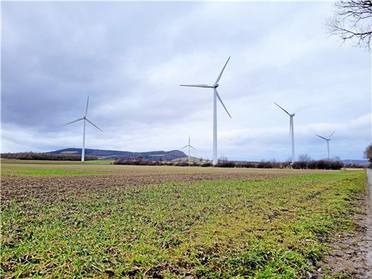 Ein paar Windräder stehen bereits auf dem kalten Feld südlich der B 6. Nördlich wollen mehr als 15 Landeigentümer einen Energiepark errichten lassen, der neben Windrädern auch aus PV-Modulen und Wasserstoff-Produktion besteht. Foto: Exner