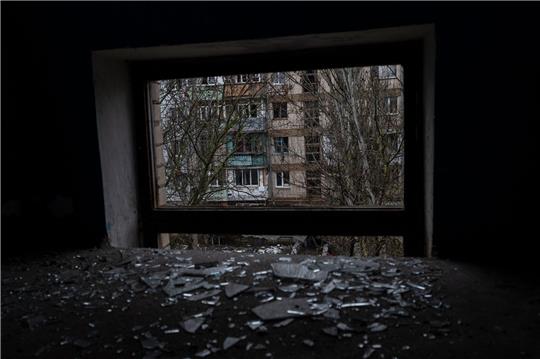 Ein während eines russischen Angriffs zerstörtes Gebäude in Cherson.