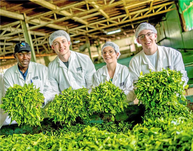 Einblicke in die afrikanische Landwirtschaft: Till Hackl (von rechts), Aileen Böckmann, Lukas Zärtner, Kelvin Mwaura. Foto: Privat