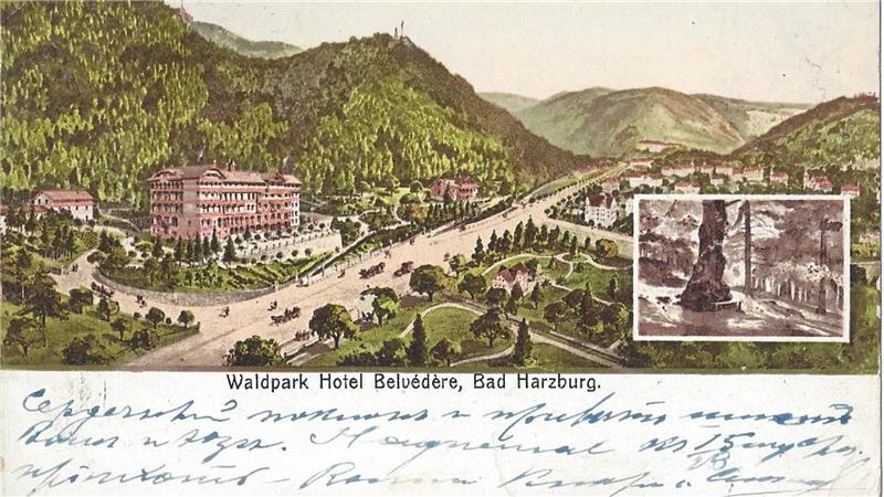 Eine Ansichtskarte aus dem Jahr 1911 zeigt das Hotel Belvédère und rechts davon die Villa Waldpark beziehungsweise zu dieser Zeit Villa Südekum.