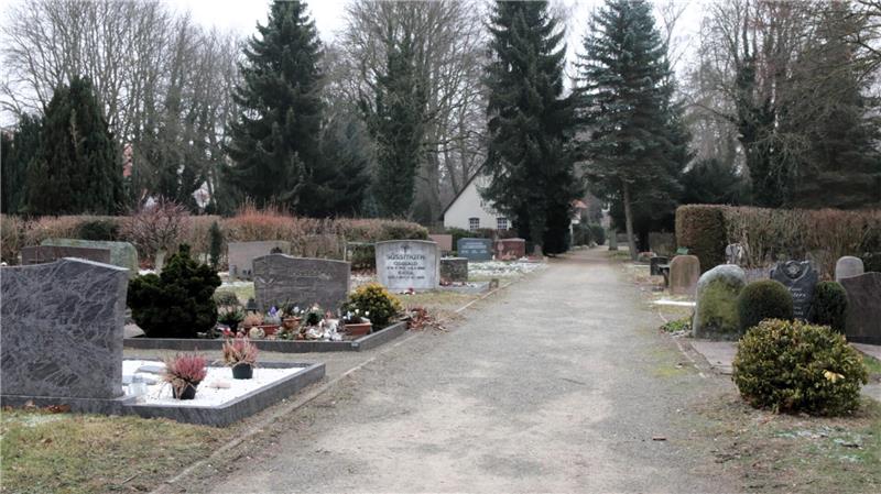 menschenleerer Weg auf dem Friedhof. 