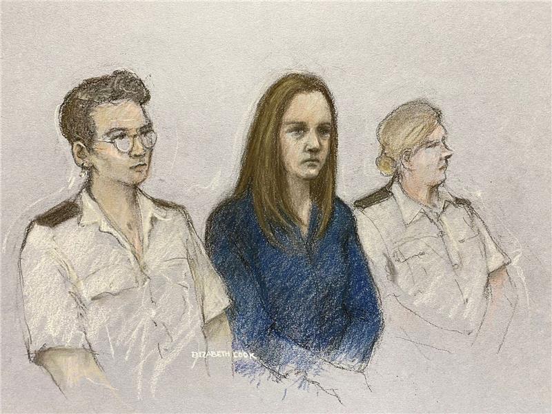 „Ich bin böse” - Krankenschwester ermordete sieben Babys Eine Gerichtszeichnung zeigt die Krankenschwester Lucy L. Sie tötete sieben Babys - und wurde nun verurteilt.