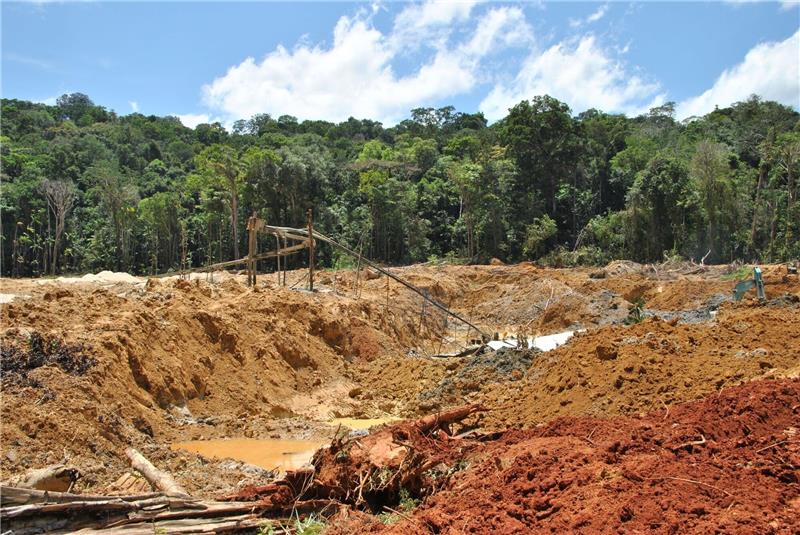 Rohstoffimporte treiben Waldzerstörung voran Eine Goldmine bei Antonino im Südosten Surinames.