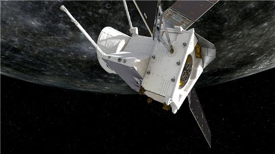 Eine Illustration des Vorbeiflugs von «BepiColombo» am Merkur.
