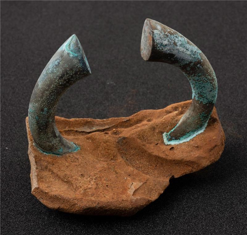 Material für viele Benin-Bronzen stammt aus dem Rheinland Eine Manille, die an einen Teil eines Topfes eines flämischen Händlers betoniert ist, der von der Sociedad de Ciencias Aranzadi vor Getaria, Baskenland, Nordspanien, ausgegraben wurde.