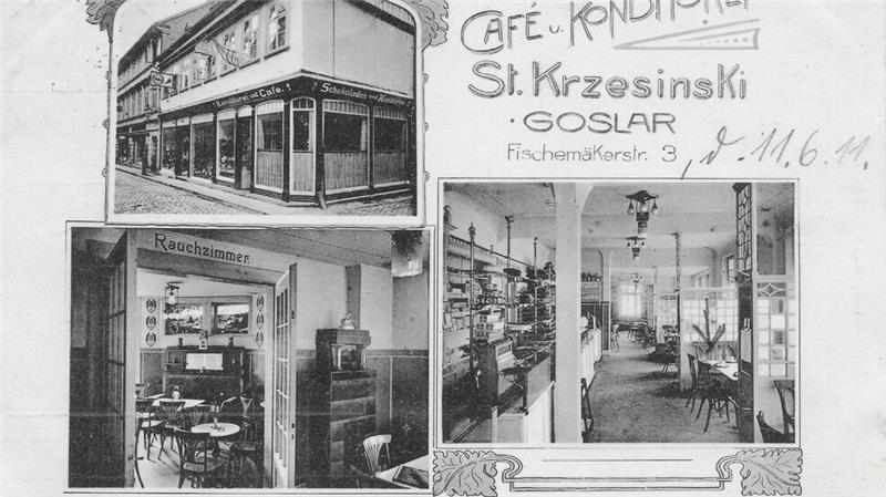 Salamander-Stiefel für Goslarer Füße von den Gebrüdern Goldmann Eine Postkarte erinnert an das Café Krzesinski in Goslar.