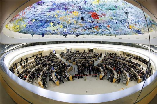 Eine Sitzung des Menschenrechtsrats am europäischen Hauptsitz der Vereinten Nationen in Genf.