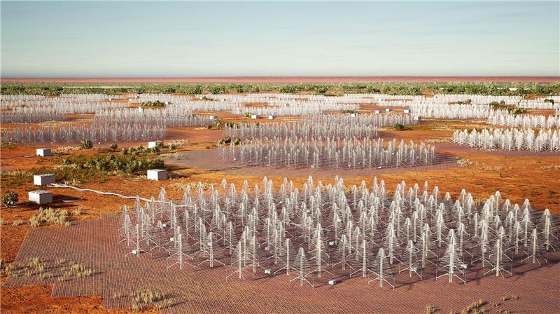 Startschuss für weltgrößtes Radioteleskop Eine künstlerische Darstellung des «Square Kilometre Array». Nach jahrzehntelangen Planungen und Verhandlungen haben im Outback von Westaustralien die Bauarbeiten für das größte Radioteleskop der Welt begonnen.