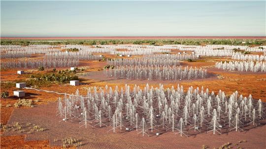 Eine künstlerische Darstellung des «Square Kilometre Array». Nach jahrzehntelangen Planungen und Verhandlungen haben im Outback von Westaustralien die Bauarbeiten für das größte Radioteleskop der Welt begonnen.