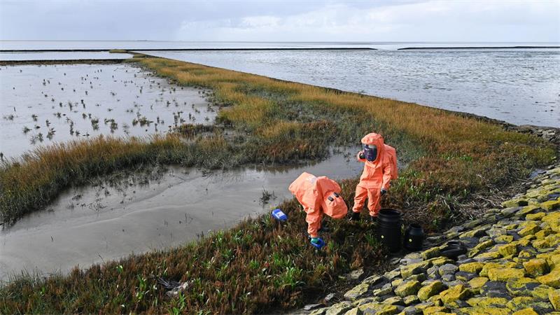 Möglicher Chemieunfall: Einsatzkräfte trainieren im Watt Einsatzkräfte in Schutzanzüge bargen Gefahrstoffe im Watt.