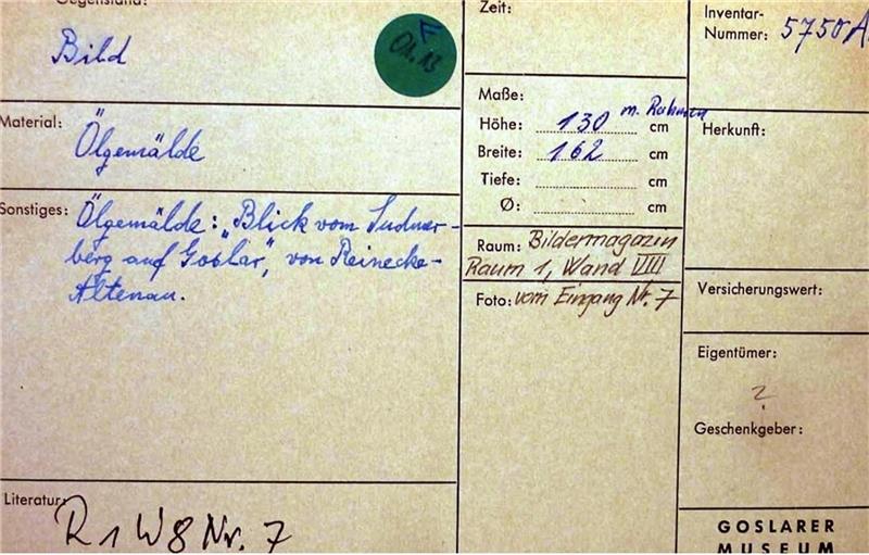 Eintrag im Verzeichnis des Museumsarchivs über das Goslar-Bild.  Fotos: Privat