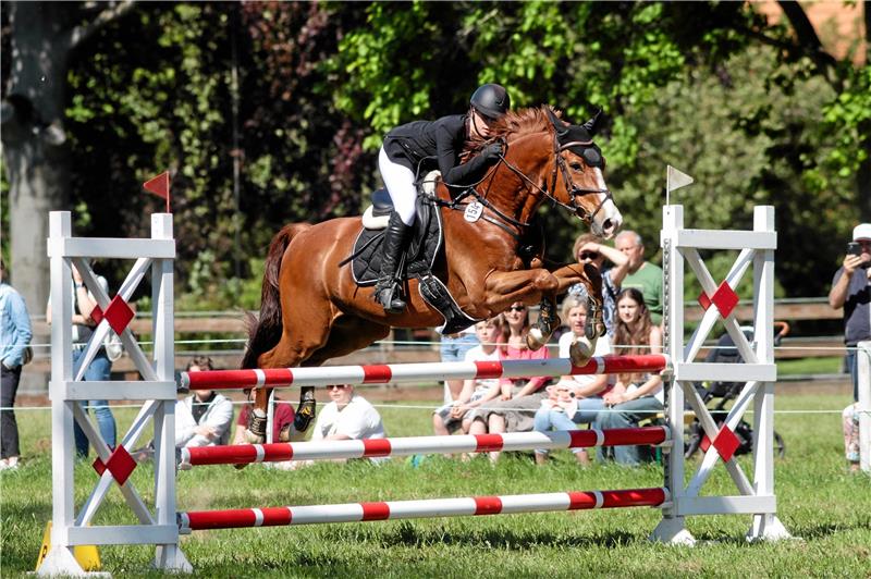 Pferdesport in Liebenburg: Jubiläumsturnier lockt 2000 Zuschauer Emily Johanna Wolfschmitt vom gastgebenden RV Liebenburg fliegt auf First-Class auf Platz zwei bei den Regionsmeisterschaften der Leistungsklasse 4 und besser. Foto: Gietemann