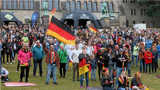 Das Foto zeigt Hunderte Fußballfans beim Public Viewing zur WM 2018 auf der Kaiserpfalzwiese in Goslar.