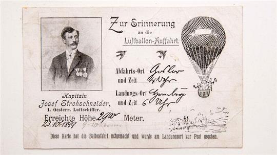 Erinnerung an eine Ballonfahrt: Der österreichische Luftschiffer Josef Strohschneider startet 1899 auf dem Schuhhof und fliegt bis Hornburg.