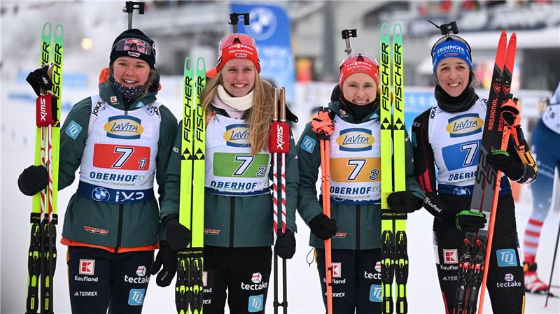 Staffel-Drama um DSV-Quartett: Das „Riesenfest“ fällt aus Erkämpften sich Rang drei: Die deutschen Biathletinnen.