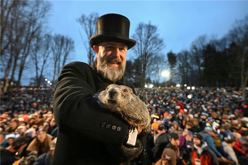 Murmeltier-Nachwuchs: Frühlingsorakel Phil ist Vater Erst vor wenigen Wochen sagte Murmeltier Punxsutawney Phil - hier gehalten von Murmeltierbetreuer A.J. Dereume - einen frühen Frühling für dieses Jahr voraus.