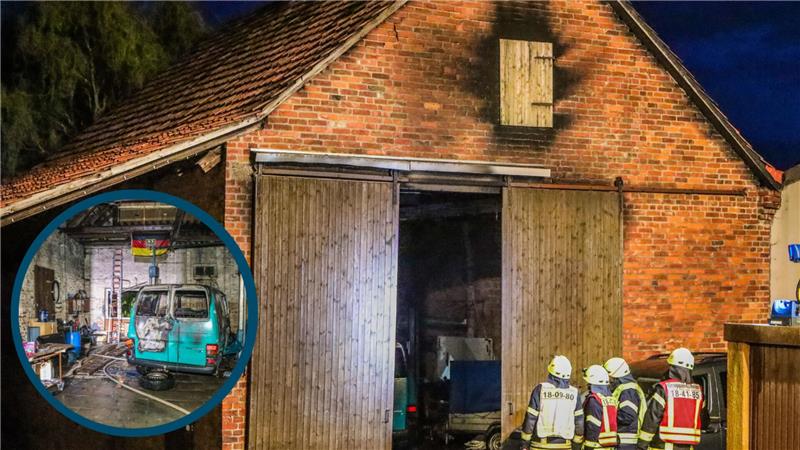 PKW-Brand in Scheune löst Großeinsatz in Ildehausen aus Etwa 100 Einsatzkräfte waren am Freitagabend vor Ort.
