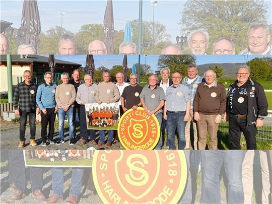 Etwas reifer geworden als auf dem linken Foto sind sie schon, die Harlingeröder Meister der Fußball-Saison 1978/79: Uwe Fricke, Bernd Bormann, Henning Golz, Frank Weber, Jürgen Krüger, Detlef Bosse, Bernd Niemeyer, Michael Alter, Hartmut Duczek, Detlef Beer, Werner Genzik, Jochen Fricke und Dieter Schwänig. Rechts „Puttchen“ Krüger mit seiner neuen Kapitänsbinde. Foto: Knof