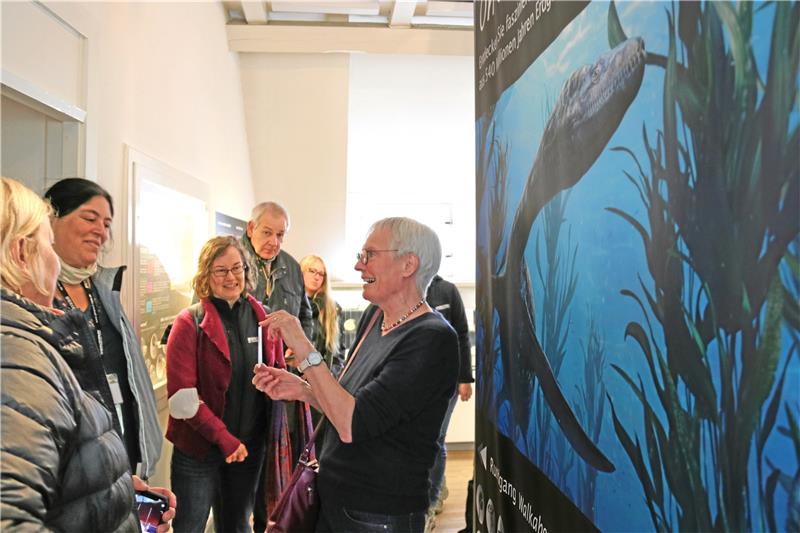 Inspektorinnen nehmen Geopark-Stationen unter der Lupe Evaluierung des Geoparks: Die Begutachterinnen Kristin Rangnes (von links) und Elena Mateo schauen sich die Fossilienausstellung im Goslarer Museum an. Dr. Agnes-M. Daub (rechts) zeigt ihnen, wie die Sammlung vor den Umbauarbeiten ausgesehen hat. Fotos: Hartmann