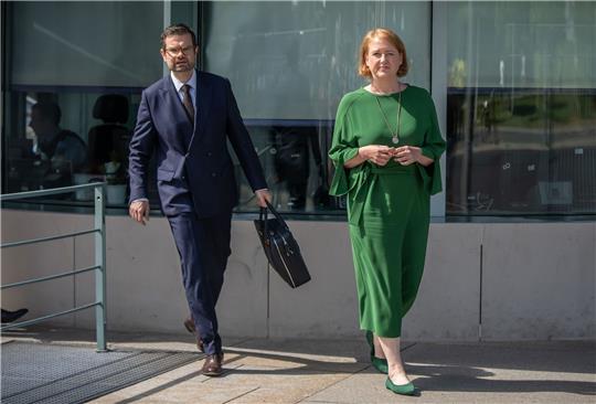 Familienministerin Lisa Paus (Grüne) und Justizminister Marco Buschmann (FDP) bei einem Pressestatement zum Selbstbestimmungsgesetz.
