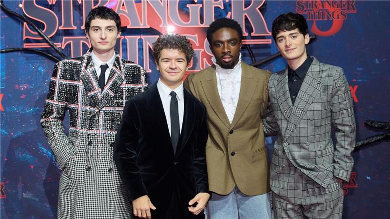 Finn Wolfhard, Gaten Matarazzo, Caleb McLaughlin und Noah Schnapp bei einem Fan-Event in Berlin. (Archivbild)
