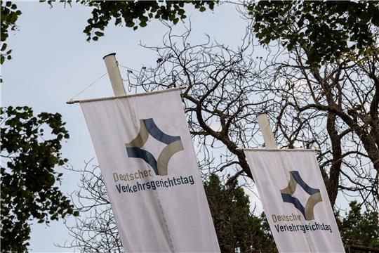 Flaggen mit der Aufschrift «Deutscher Verkehrsgerichtstag» wehen in der Innenstadt von Goslar.