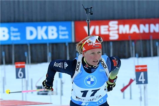 Franziska Hildebrand vom WSV Clausthal-Zellerfeld erlebt beim IBU-Cup in Tschechien ein schweres Wochenende. Im zweiten Sprint belegt sie Rang 18.  Foto: Einecke