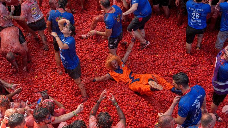 Für die bis zu 22.000 Teilnehmer, die teilweise sogar aus Japan, den USA oder Australien anreisen, war die Tomatenschlacht wieder eine Riesengaudi. 