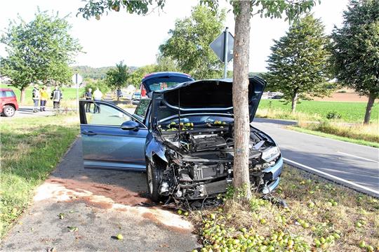 Gegen einen Straßenbaum ist der Passat einer Frau aus der Gemeinde Liebenburg nach dem Zusammenstoß mit einem roten Skoda geprallt.  Foto: Leifeld